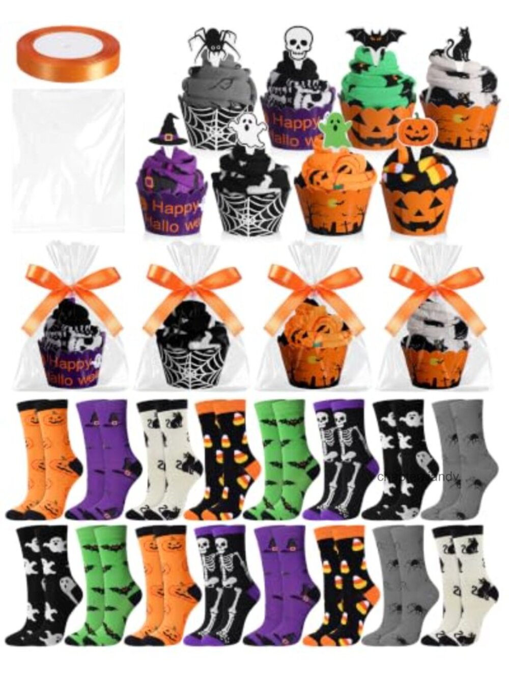 16 Pair Halloween Cupcake Socks Gift Set Boo Basket Stuffers